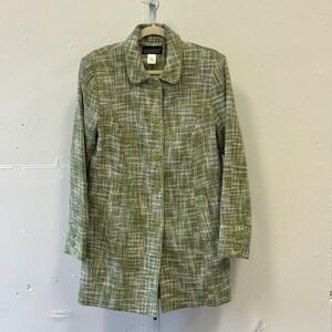 Dialogue Linen Blend Tweed Button Front Coat Spring Jacket Women's Size 10 Green